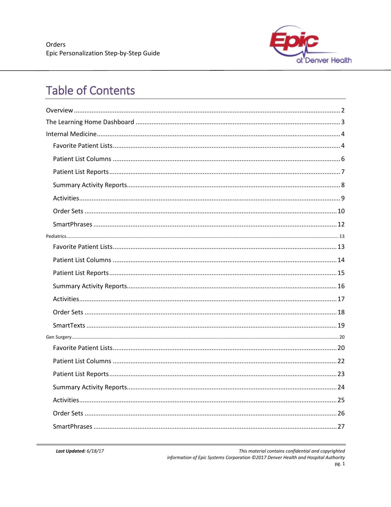 Opening page of the 2017 inpatient residents personalization guide