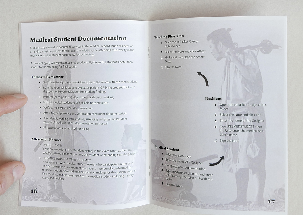 Medical student documentation spread from the 2019 resident pocket guide